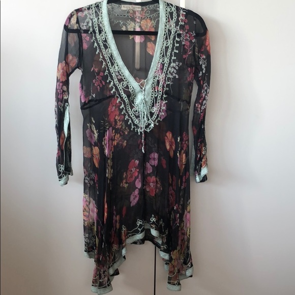 Sheer Kaftan Black Floral SZ1/S - Picture 2 of 4